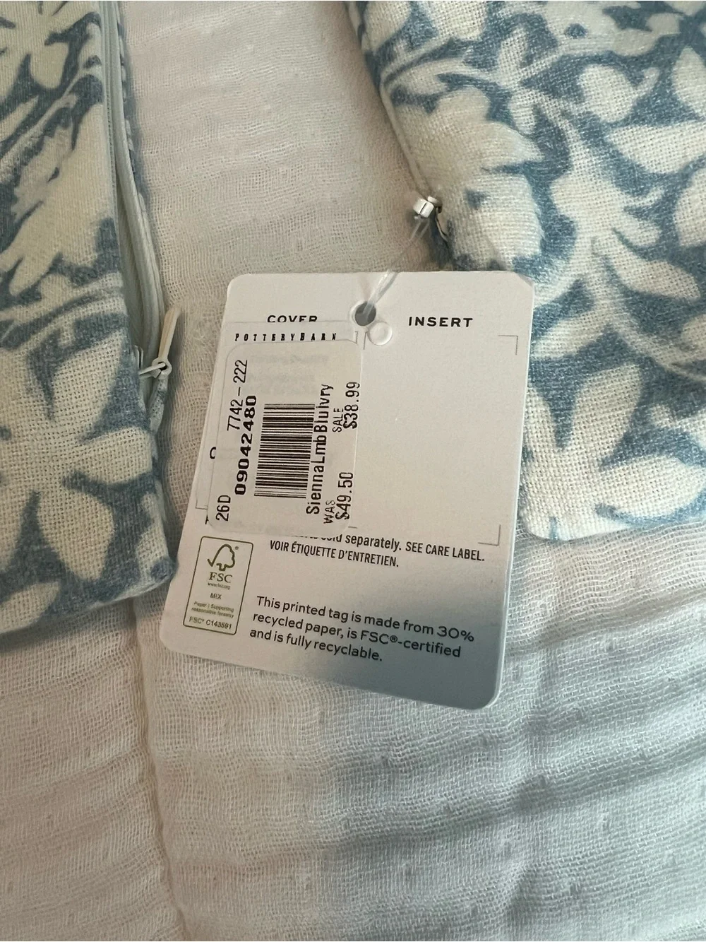 Pottery Barn Blue and White Floral Pillow Shams
